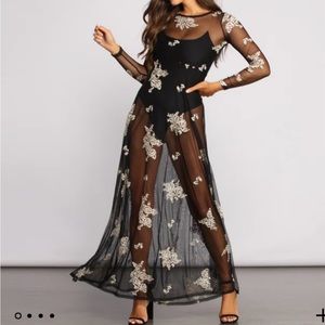 Windsor Sweet Intentions Embroidered Floral Mesh Maxi Dress